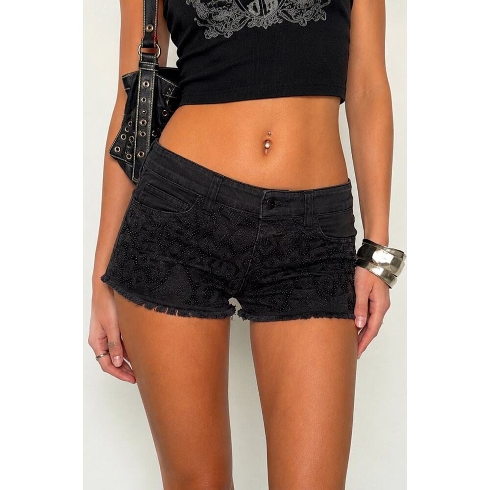 Joe’s Jeans Y2K Rhinestone Embellished Black Denim Micro Shorts